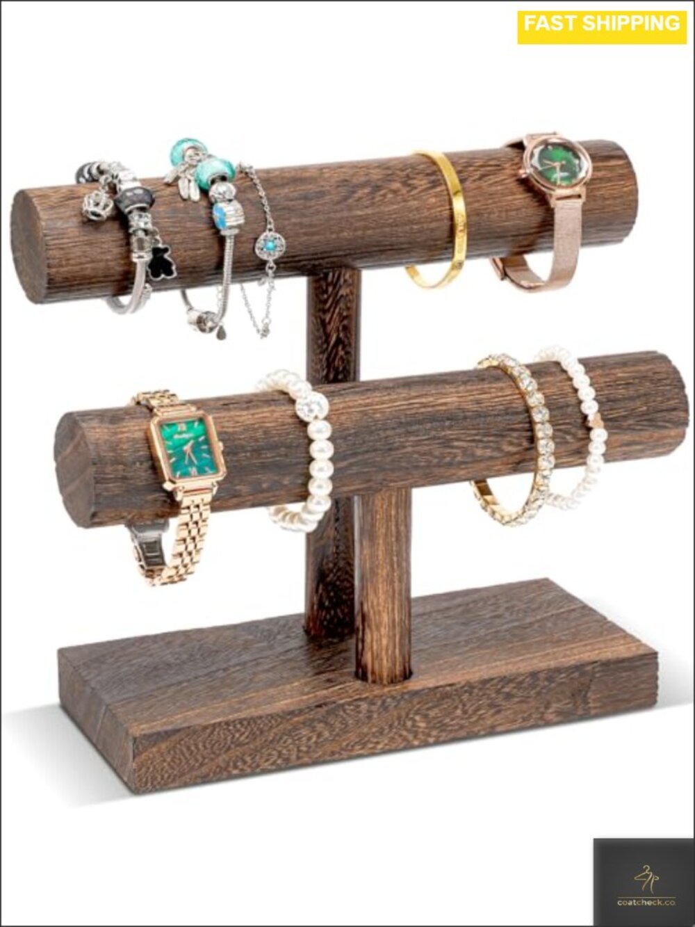 ProCase Wooden Bracelet Display Stand 2-Tier T-Bar Jewelry Organizer